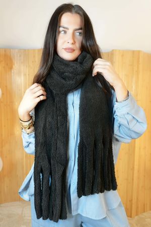 Teddy Tassel Scarf Black /50=